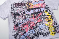MAJESTIK Off‑White Washed Vintage Graffiti Art Collage Double‑Sided Band‑Style T‑Shirt