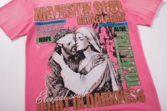 MAJESTIK Pink Washed Vintage Portrait Band‑Style Graphic T‑Shirt