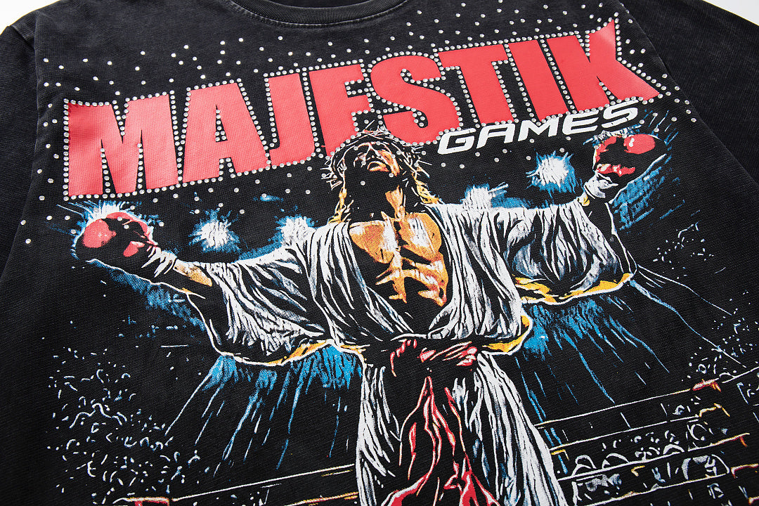 MAJESTIK Vintage Black Majestik Games Graphic Short‑Sleeve T‑Shirt