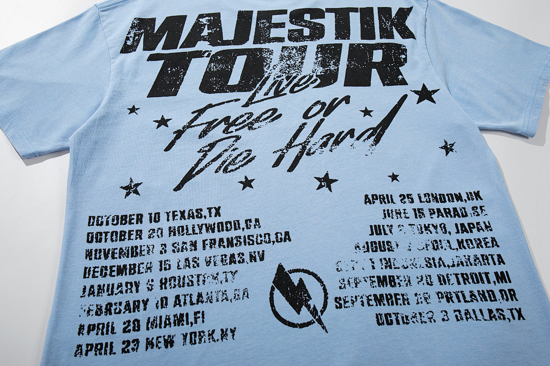 MAJESTIK Light Blue Washed Majestik Tour Concert Vintage Graphic T‑Shirt