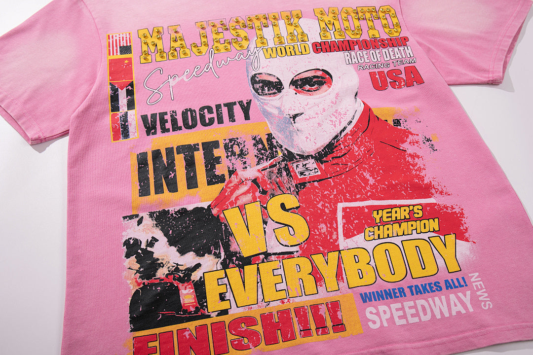 MAJESTIK Bright Pink Washed Retro Poster Character Vintage Graphic T‑Shirt