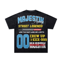 MAJESTIK Black Washed Vintage Street Figure Double‑Sided Graphic T‑Shirt