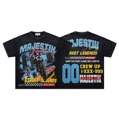 MAJESTIK Black Washed Vintage Street Figure Double‑Sided Graphic T‑Shirt