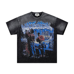 MAJESTIK Black Washed Vintage Band Tour Double‑Sided Graphic Band‑Style T‑Shirt
