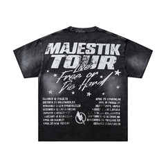 MAJESTIK Black Washed Vintage Band Tour Double‑Sided Graphic Band‑Style T‑Shirt