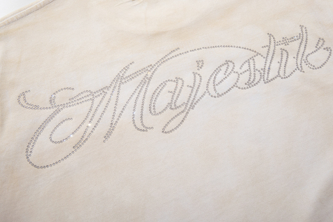 MAJESTIK Off‑White Washed Vintage Motorcycle Racing Graphic Band‑Style T‑Shirt