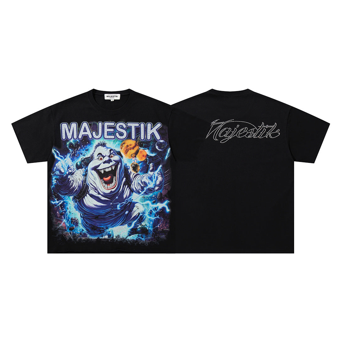 MAJESTIK Black Vintage Lightning Gorilla Band‑Style Graphic T‑Shirt