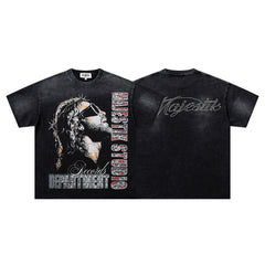 MAJESTIK Black Washed Vintage Eagle Raptor Double‑Sided Graphic Band‑Style T‑Shirt