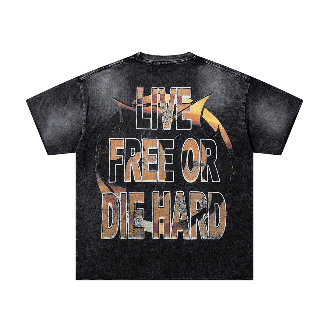 MAJESTIK Black Washed Vintage Western Cowboy Horse Rider Double‑Sided Graphic Band‑Style T‑Shirt