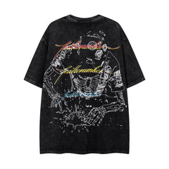 MAJESTIK Vintage Black Skeleton Robot Double‑Sided Graphic T‑Shirt