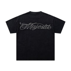 MAJESTIK Black Washed Vintage Roaring Tiger Double‑Sided Graphic Band‑Style T‑Shirt