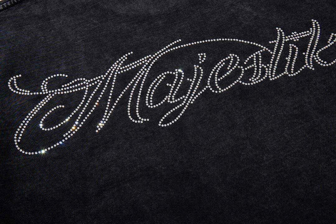 MAJESTIK Black Washed Vintage Motorcycle Racer Double‑Sided Graphic Band‑Style T‑Shirt