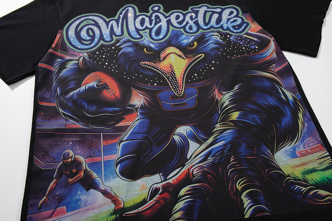 MAJESTIK Black Vintage Demon Fantasy Band‑Style Graphic T‑Shirt