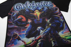 MAJESTIK Black Vintage Demon Fantasy Band‑Style Graphic T‑Shirt