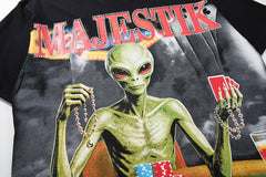 MAJESTIK Vintage Black Majestik Alien Graphic Short‑Sleeve T‑Shirt
