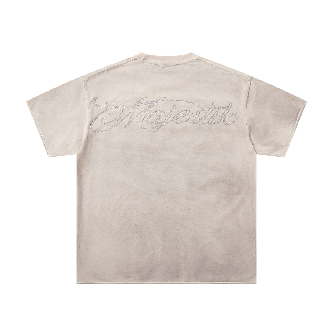 MAJESTIK Khaki Washed Vintage Portrait Band‑Style Graphic T‑Shirt