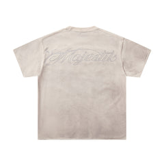 MAJESTIK Khaki Washed Vintage Portrait Band‑Style Graphic T‑Shirt
