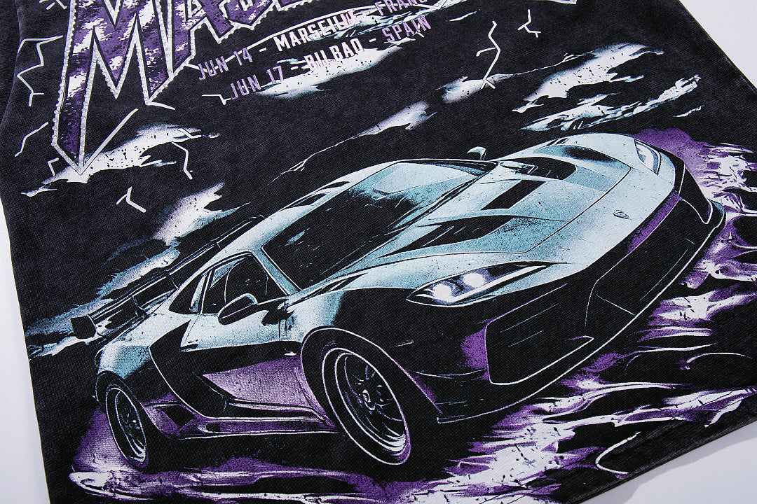 MAJESTIK Vintage Black Metal Concert Car Double‑Sided Graphic T‑Shirt