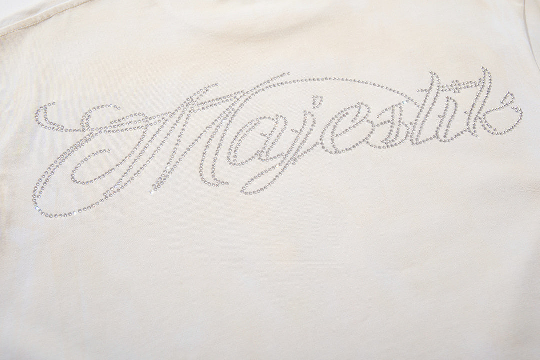 MAJESTIK Off‑White Washed Vintage Boxing Fighter Double‑Sided Graphic Band‑Style T‑Shirt