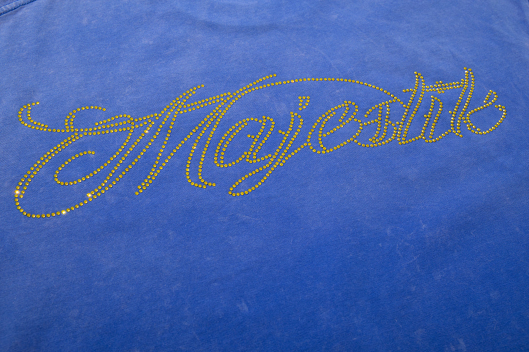 MAJESTIK Royal Blue Washed Football Player Vintage Graphic T‑Shirt