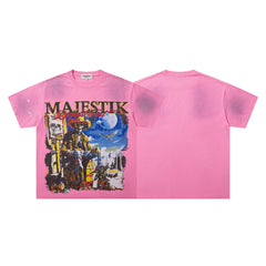 MAJESTIK Pink Washed Majestik City Scene Vintage Graphic T‑Shirt