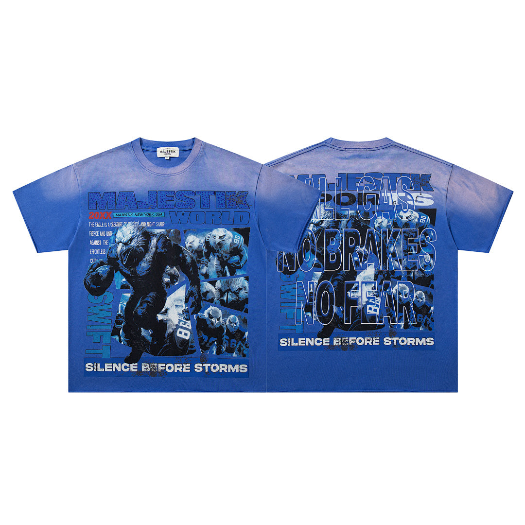 MAJESTIK Blue Washed Vintage Gorilla Band‑Style Graphic T‑Shirt