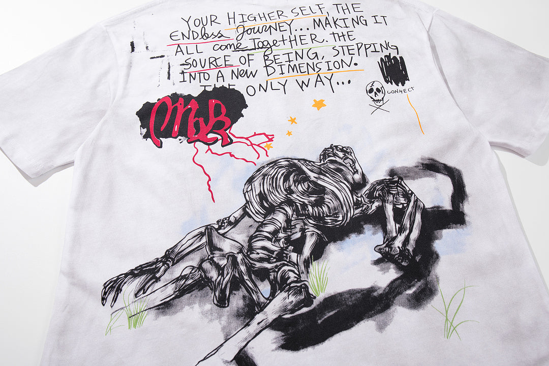 MAJESTIK White Washed Graffiti Street Art Vintage Graphic T‑Shirt