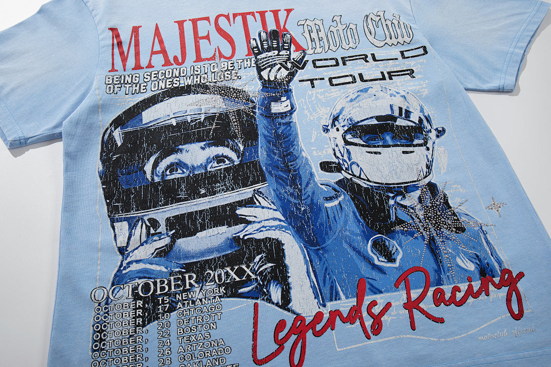 MAJESTIK Light Blue Washed Majestik Tour Concert Vintage Graphic T‑Shirt