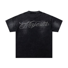 MAJESTIK Black Washed Vintage Eagle Raptor Double‑Sided Graphic Band‑Style T‑Shirt