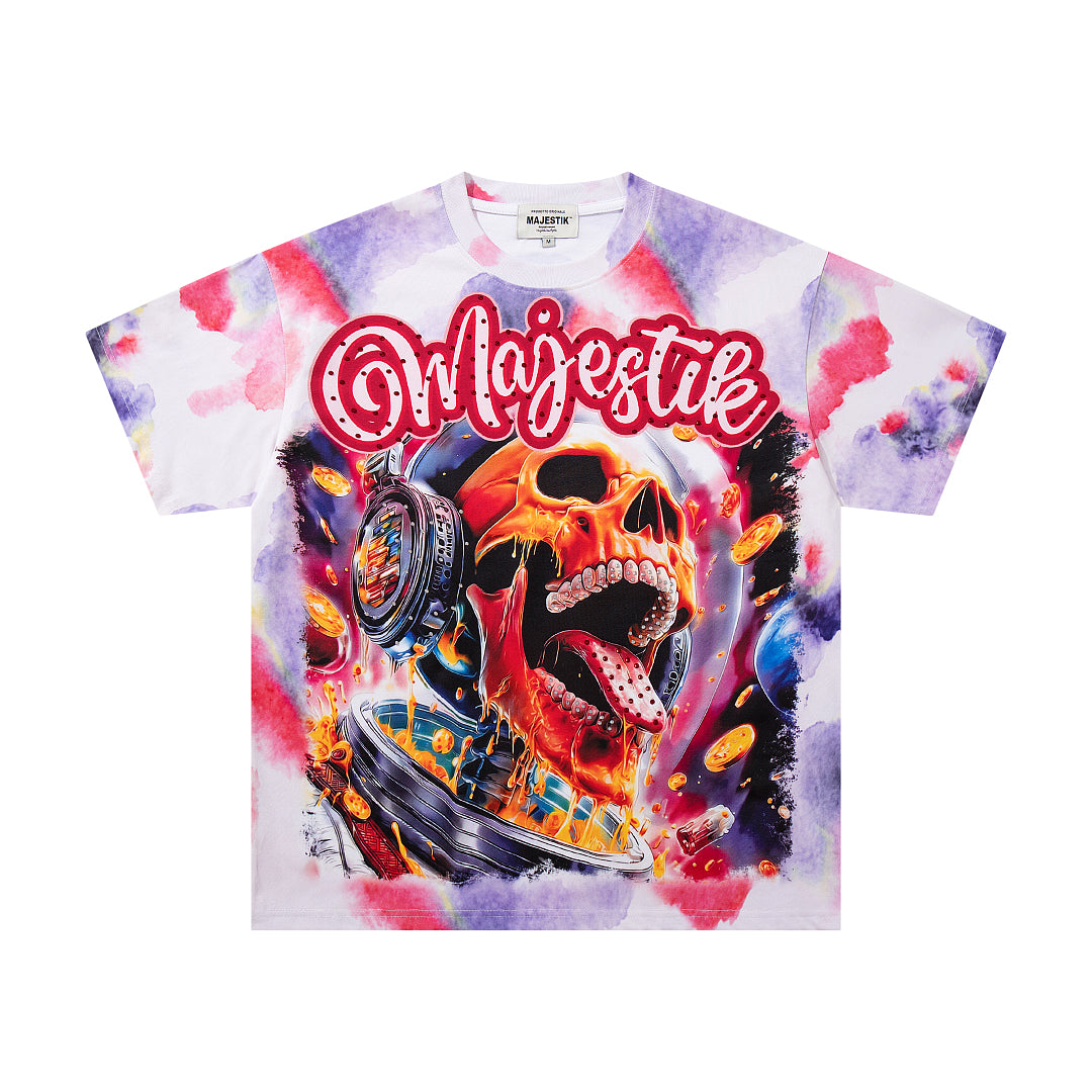 MAJESTIK Tie‑Dye Skull Rock Band Vintage Graphic T‑Shirt