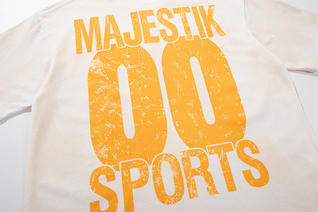 MAJESTIK Off‑White Washed Vintage Sports Car Palm Double‑Sided Graphic T‑Shirt