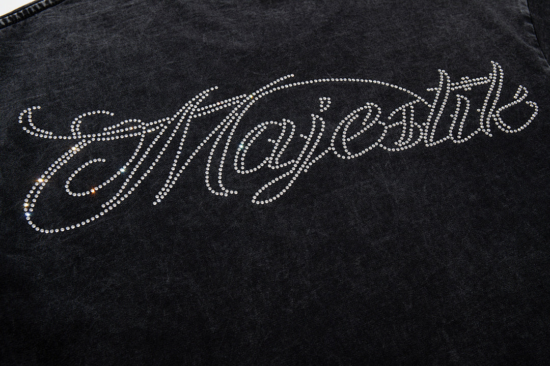 MAJESTIK Black Washed Vintage Mask‑Figure Double‑Sided Graphic Band‑Style T‑Shirt