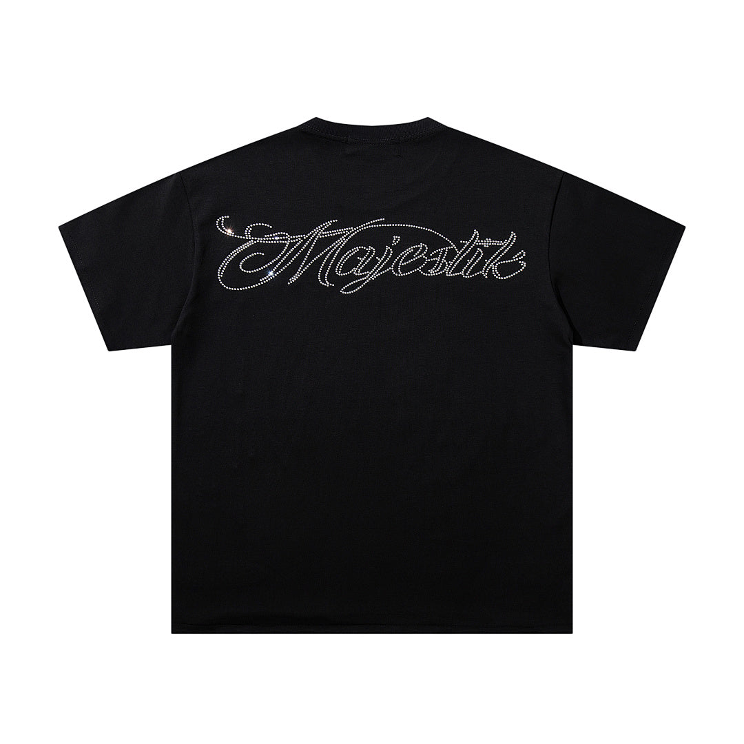 MAJESTIK Black Vintage Sci‑Fi Alien Mecha Band‑Style Graphic T‑Shirt