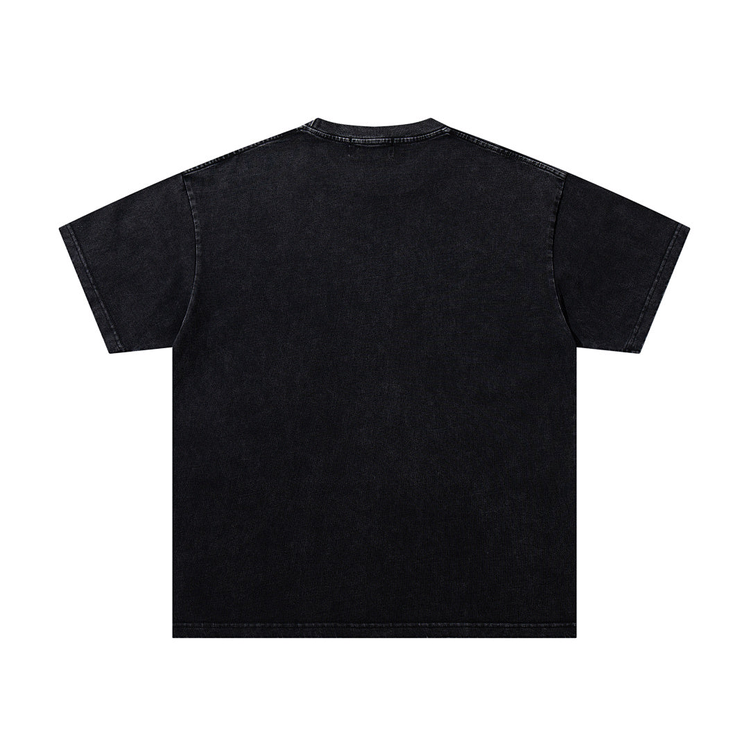 MAJESTIK Black Washed Vintage Bulldog Graphic Band‑Style T‑Shirt