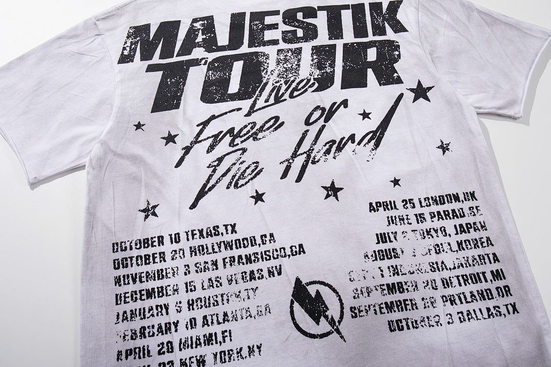 MAJESTIK Off‑White Washed Vintage Statue Of Liberty Tour Poster Double‑Sided Band‑Style T‑Shirt